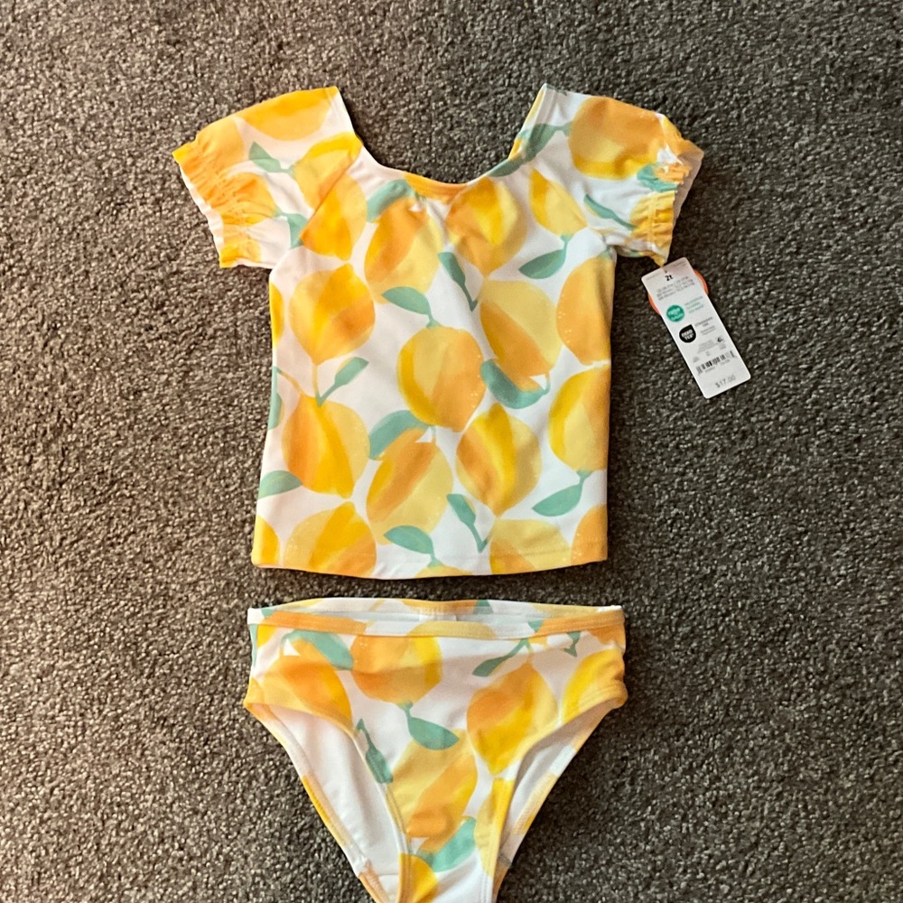 NWT Lemon Print Kids Carter’s Swim Suit Set 2T